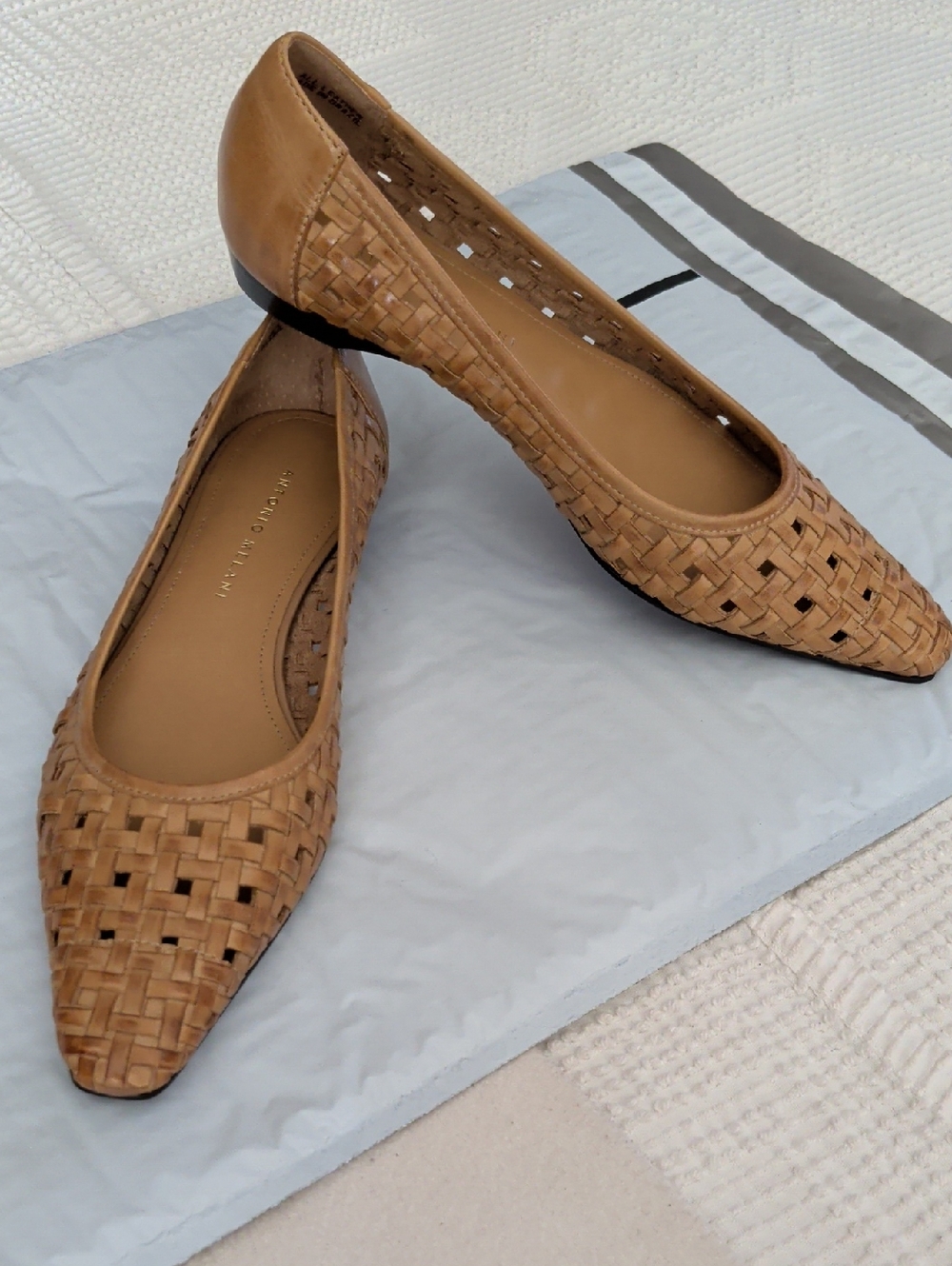 Antonio Melani Woven Tan Pointed-Toe Flats
